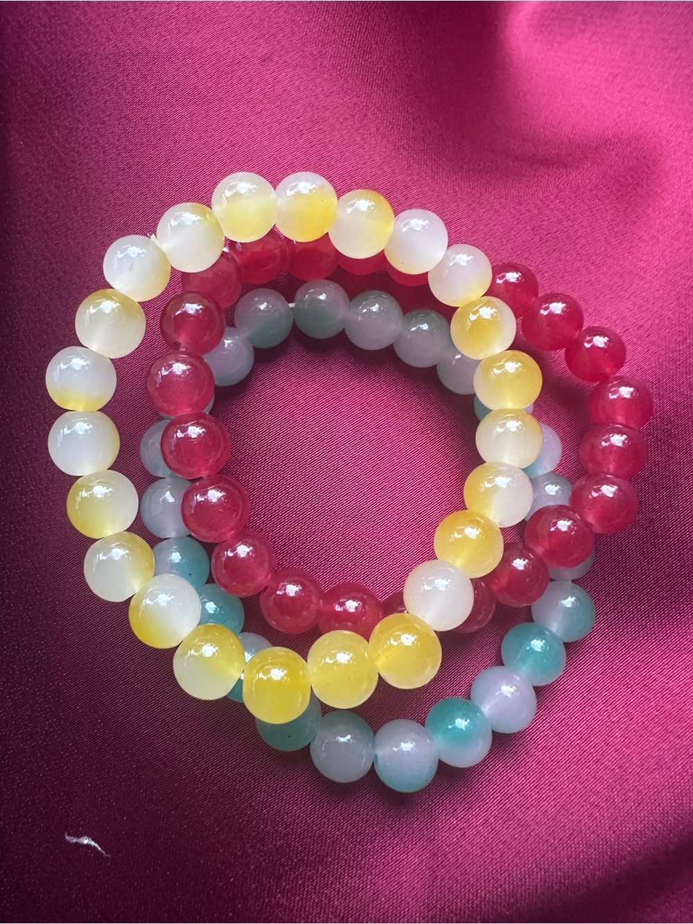 Multicolor Beaded Stretch Bracelet Set - Yellow, Red, White, Teal